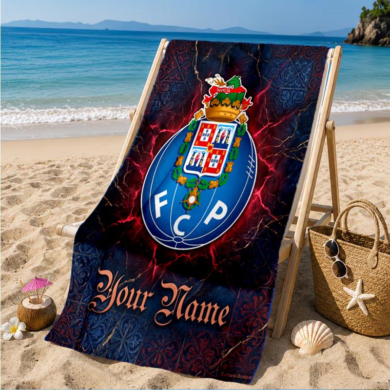 Custom Name Fc Porto Crest Design Personalized Microfiber Beach Towel, Quick-Dry, Ideal for Summer Travel, Beach Essential, Swimming