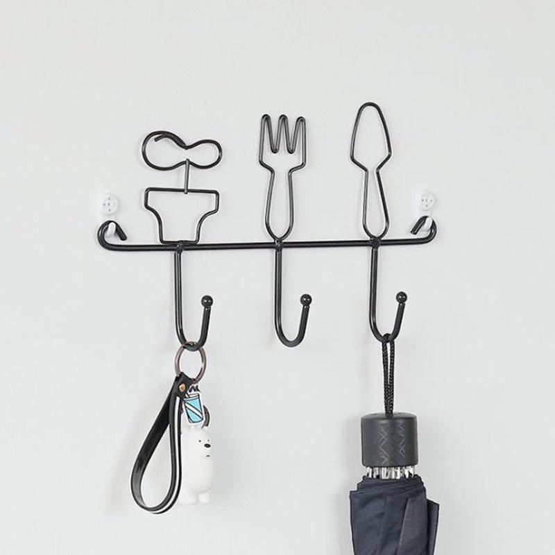 1pc  Iron Kettle Wall Hook Ins Simple Key Rack Nordic Coat Hooks Black Hat Hanger for Home Decorate