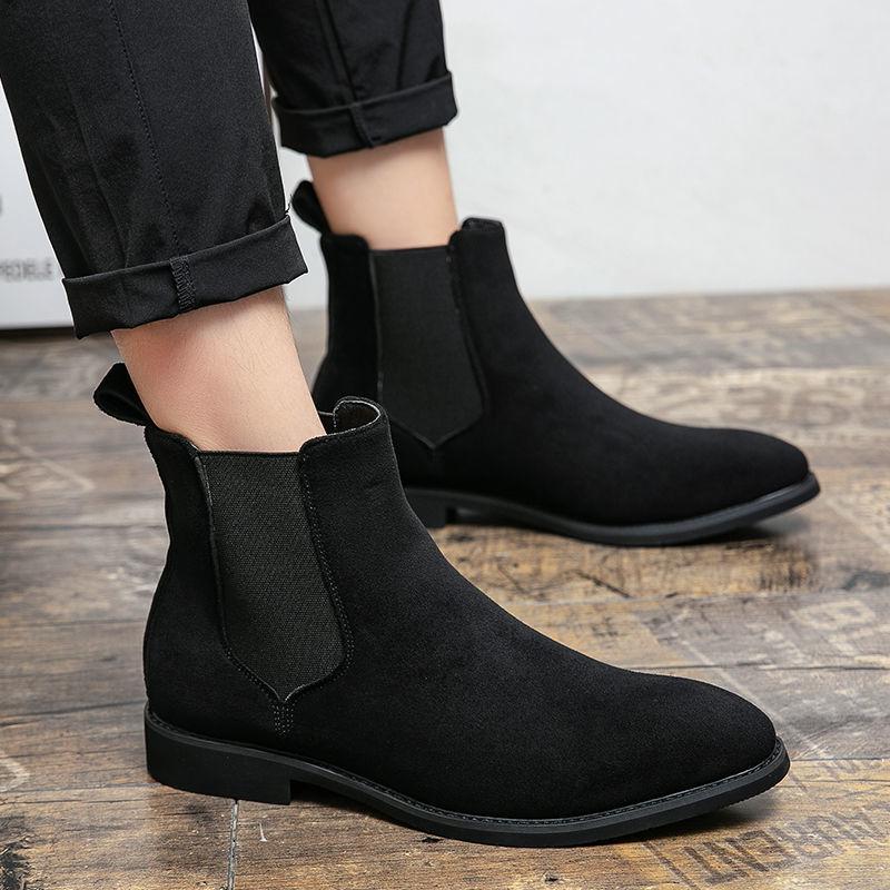 Winter Velvet Warm Martin Boots Men's British Style Short Boots Autumn and Winter Pointed Chelsea Boots High-top Leather Shoes Leather Boots