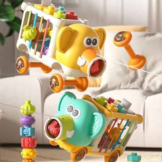 

Cartoon Elephant Truck Toy Shape Sorting Matching Color Cognition Stacking Fine Motor зелений