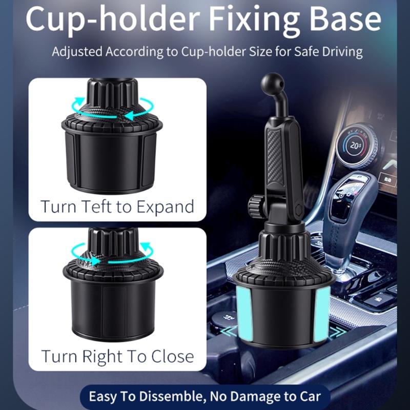 Adjustable Vehicle Cup Holder Mount For Smartphones And Tablets Up To 17inches With Secure Spring Clip