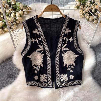 Crop Tops Womens Embroidery Floral Vintage Vest Women V-neck Camisole Female Summer Almighty Tank Top Retro Style