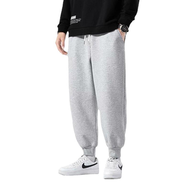 Men's Fleece Pants - Gray, Korean Style, Large Size, Casual Sweatpants for Autumn & Winter
