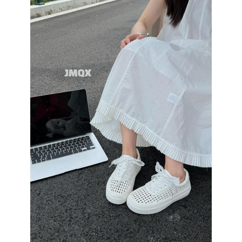 

Summer new woven hollow through mesh platform casual board shoes women s shoes lace-up sports shoes versatile breathable tide 35 бежевый