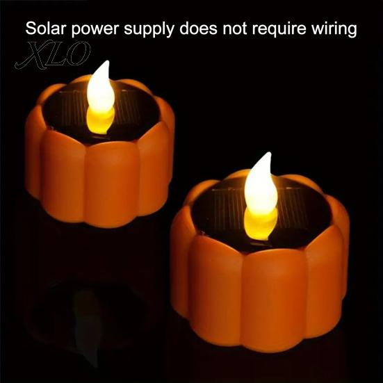 Eco Friendly Solar Garden Accents Pumpkin Light, Flickering LED Candle Lantern, Waterproof Halloween Landscape Lighting Decor Outdoor Lawn Lamp
