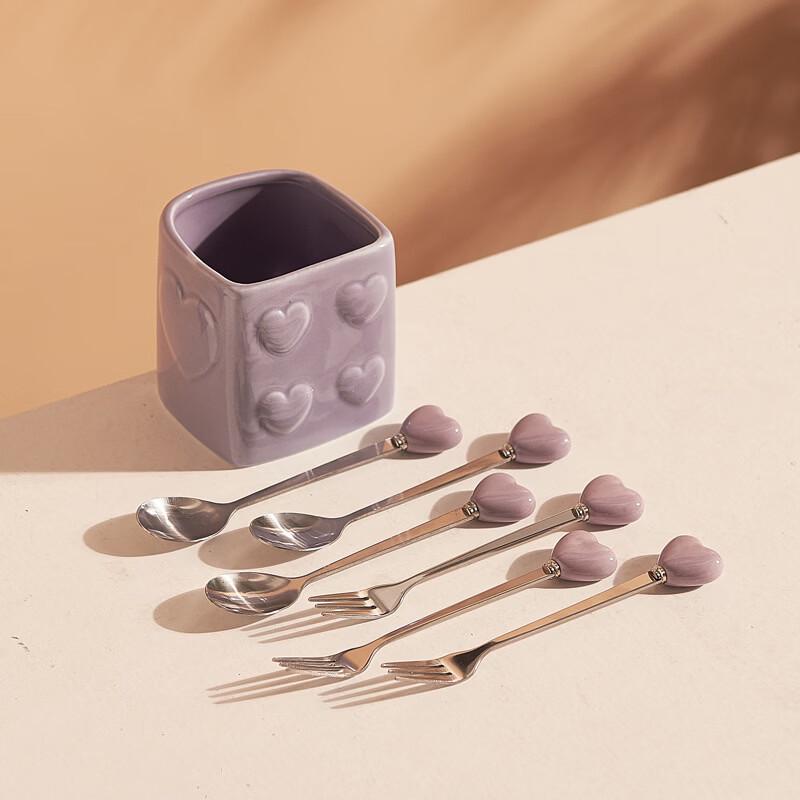 Heart-shaped Ceramic Fruit Fork and Spoon Set