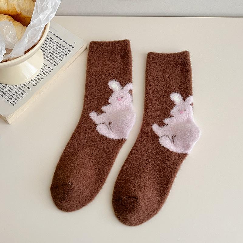 Heel Animal Australian Velvet Socks Women's Medium Tube Socks Autumn and Winter Thickened Plush Warm Plush Cute Sleeping Winter Socks