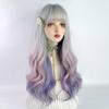 Professional  Rainbow Gray White Pink Purple Gradient Long Lolita Wavy Women Wig with Bangs Synthetic Fluffy Wig for Party Cosplay