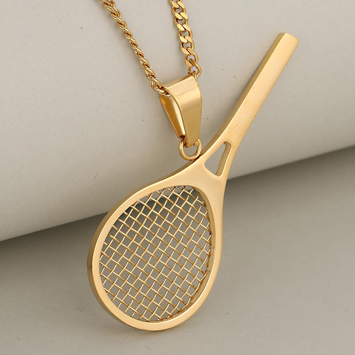 Cross-Border E-Commerce Best-Selling Item Sports Fitness Enthusiast Stainless Steel Creative Tennis Racket Pendant Bamboo Chain золотистый