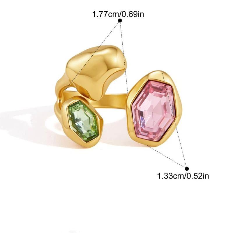 Elegant Colored Glass Open Ring for Women Stainless Steel Waterproof Non-Tarnish Jewelry for Prom Banquet Anniversary Gifts