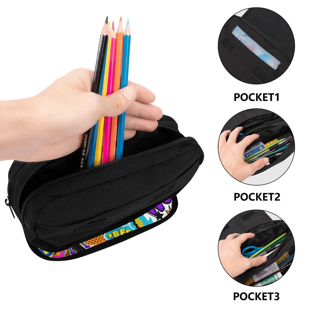 Pencil Bag Extra Large Capacity 300D Polyester Zipper Closure with Two Compartments for Pens Ruler Scissors Students for Students