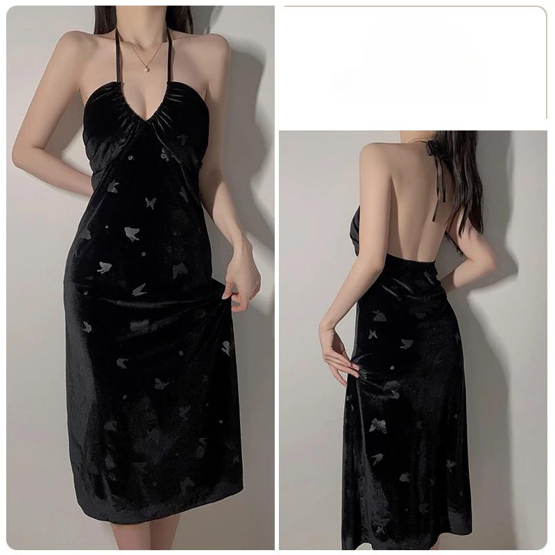 Pijamale de damă din catifea cu gât halter, pijamale cu decolteu adânc în V pentru femei, lenjerie sexy de iarnă pentru femei, set de pijamale pentru femei, pijamale