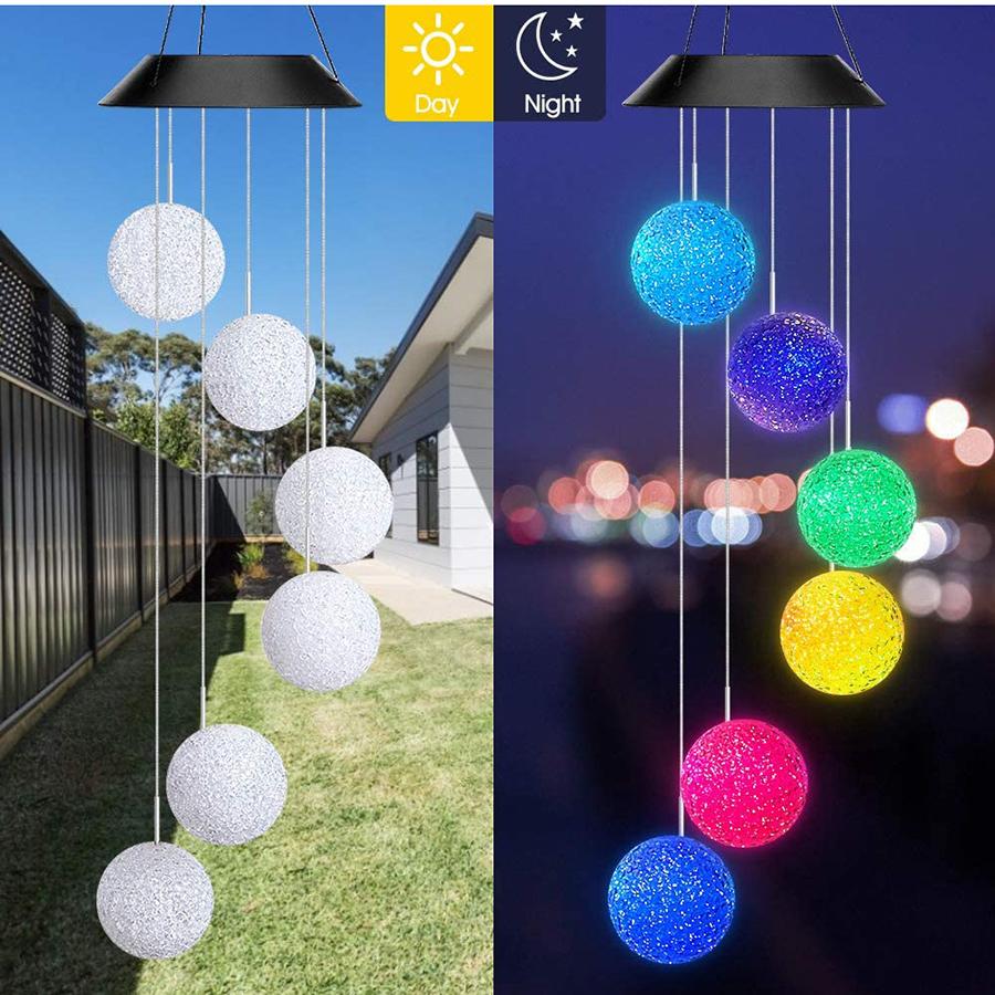 1PC LED Color Changing Butterfly Mili Ball Hummingbird Solar Wind Chime Outdoor Waterproof Decoration Birthday Gift