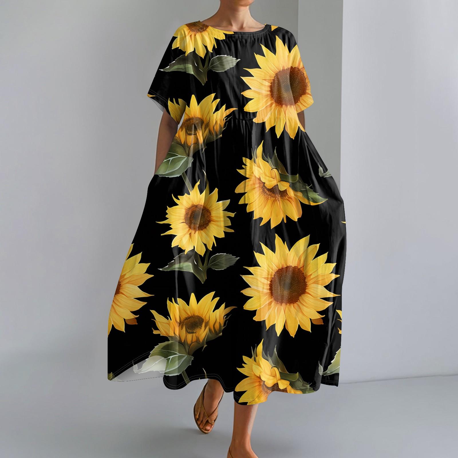 

Женское модное свободное платье с большим карманом и круглым вырезом с градиентным принтом и короткими рукавами L чёрный