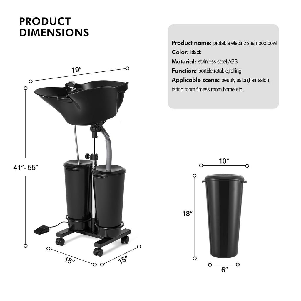Vertical Electric Hair Wash Basin Hair Salon Portable Double Bucket With Water Pump Movable Shampoo Basin