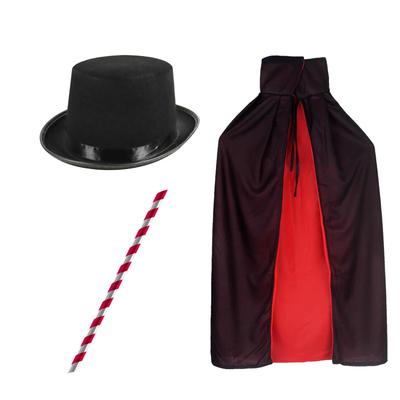 DIFEIUKI Magician Dracula Costume, 3-Piece Set (Cape, Hat, Magic Wand) for Kids, Magician Cosplay, Magic Supplies, Magic Costume, Birthday Gift,