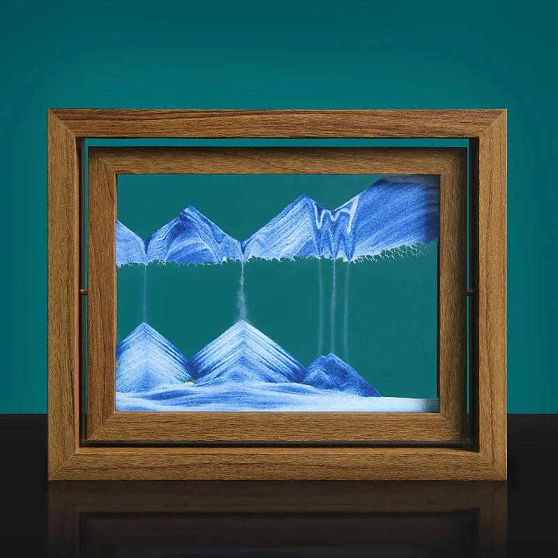 Moving Sand Art 3D Sandscape Quicksand Painting Liquid Hourglass Rotatable Wooden Frame Flowing Sand Home Decor Christmas Gift