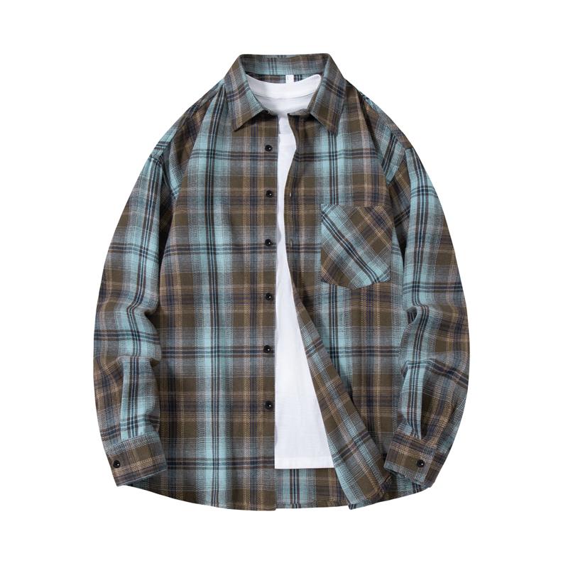 

Plaid Striped Long Sleeve Shirt Fashionable Sun Protection Jacket For Men Solid Color Plaid 3XL синій