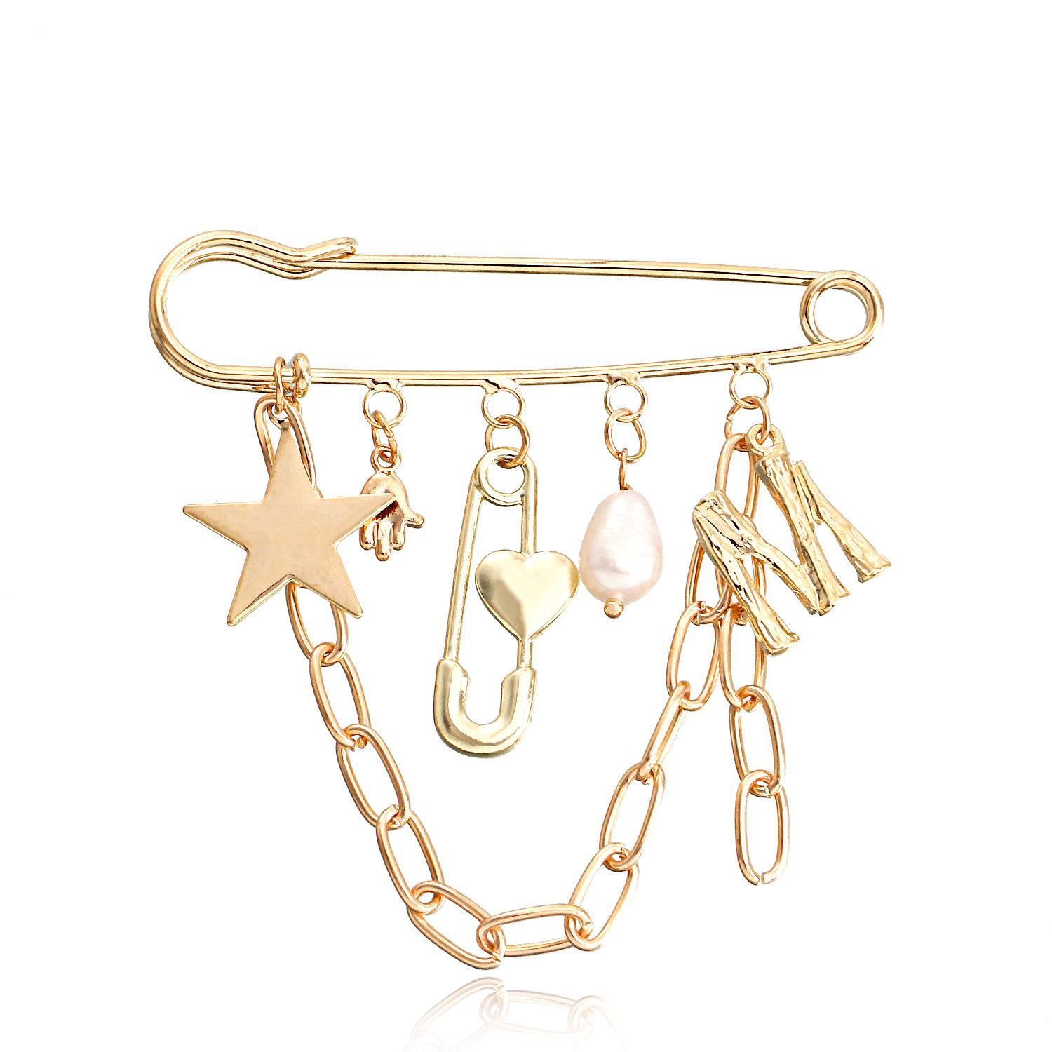 

ins Metal Merry Su Pin Pentagram Letter M Pendant Brooch Accessories золотий
