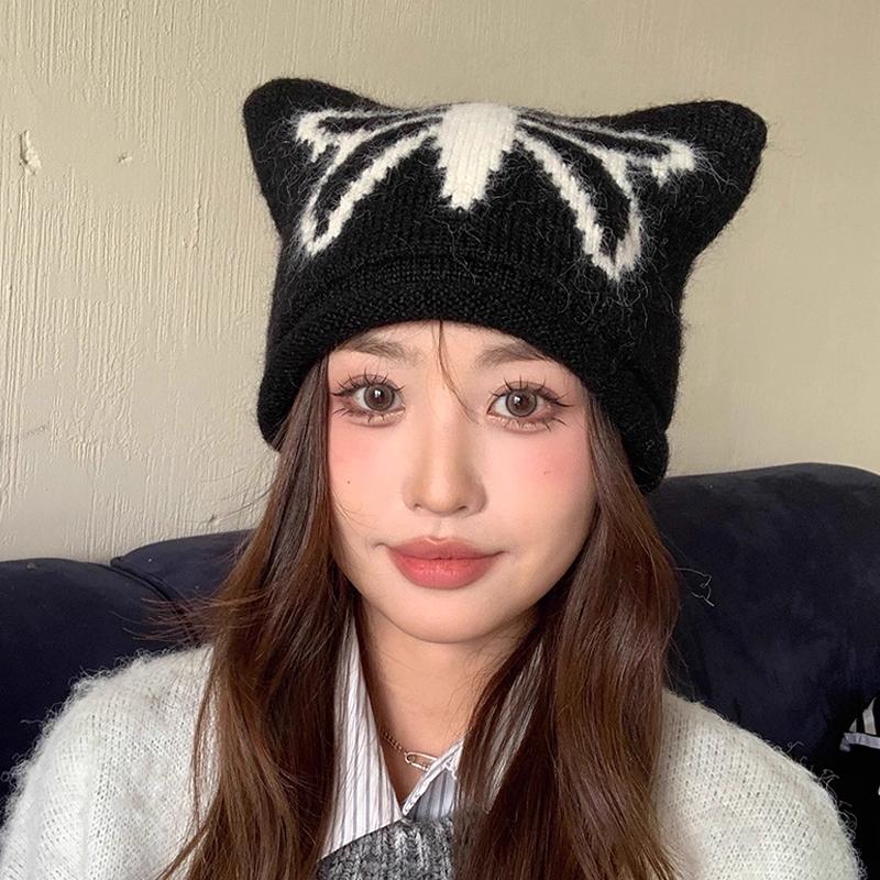Autumn And Winter Cute Cat Ear Knitted Wool Hat Women'S Warm Ear Protection