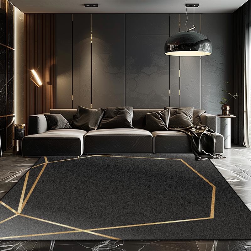 European Style Luxury Black Golden Carpet for Living Room Dark Toned Decoration Washable Large Rugs Bedroom Bedside Non-slip Mat