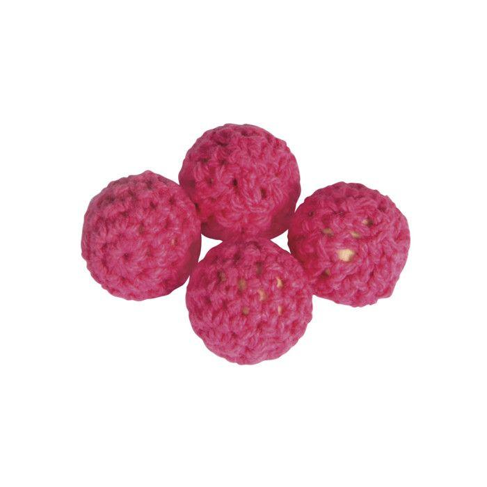 Perles crochetées, 16mm ø, rose oeillet, 4 pces