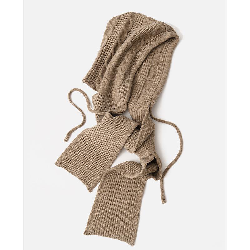 Women's Hooded Knitted Shawl: Wool Hat-Scarf-Waistcoat Combo for Autumn/Winter