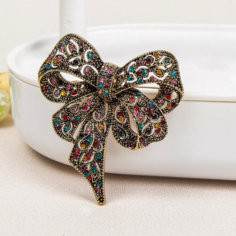 Luxury Sparkling Rhinestone Bow Brooches For Women Unisex Fashion Banquet Party Clothing Backpack Jewelry Accessories Gifts