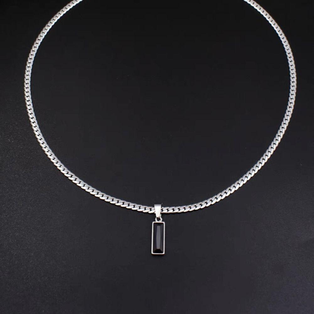 Geometric Snake Bone Necklace Square Hip-hop Chain Simple Black Pendant  Men Women