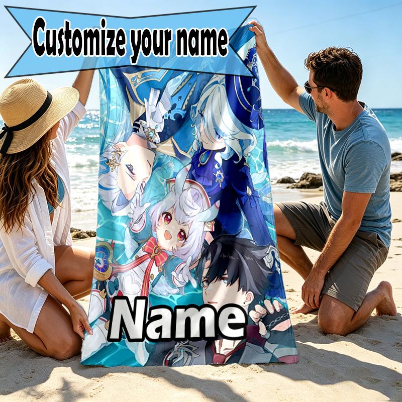 Custom Name Personalized Genshin Impact Print Beach Towel, for Trip Camping Beach Party Home Decor, Birthday Gift for Family & Friends