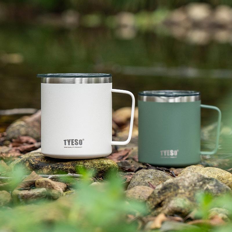 Tyeso Stylish Office Coffee Mug 304 Stainless Steel Visual Lid Minimalist Design with Handle Unisex Mug for Daily Use