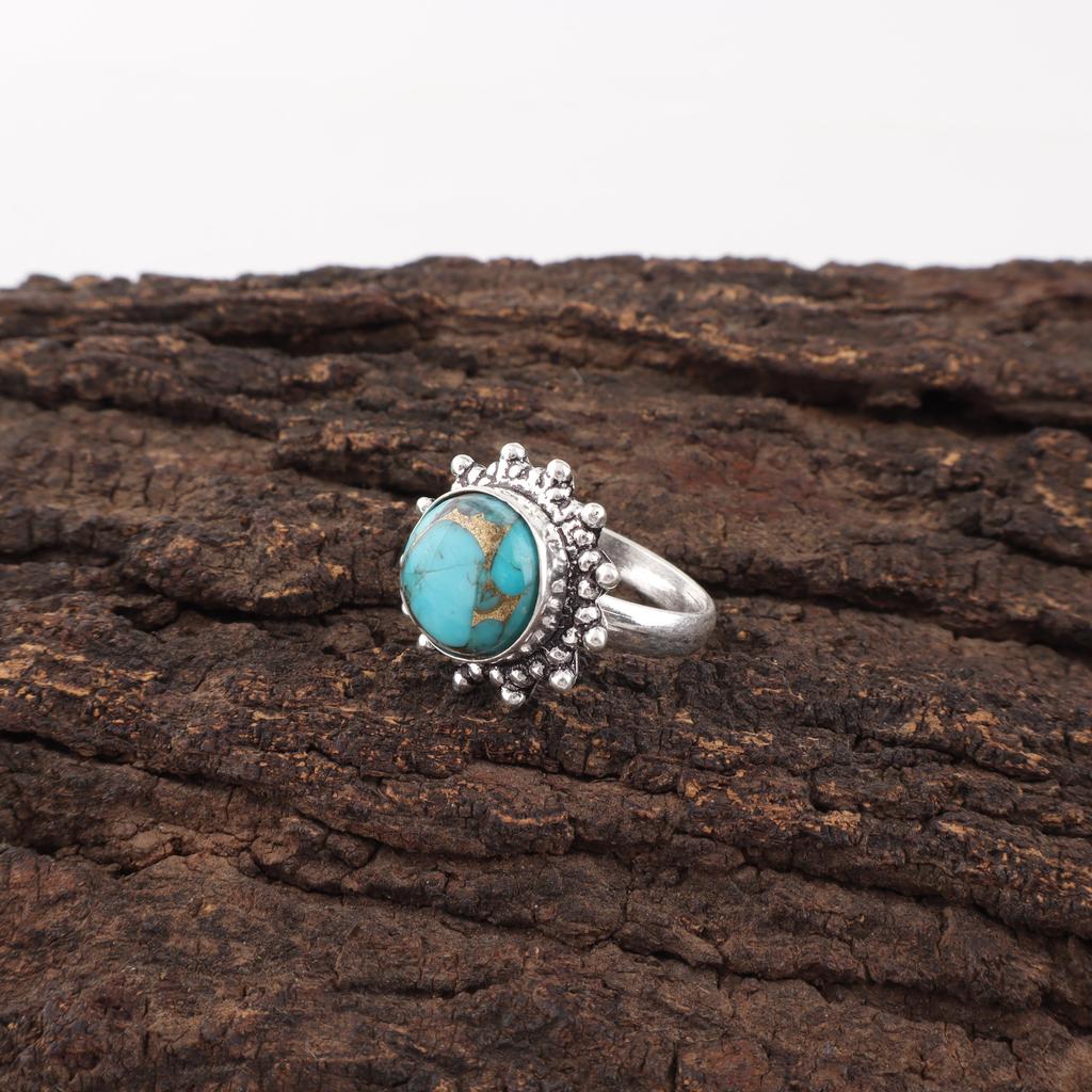 Blue Copper Turquoise Handmade Gemstone Ring, 925 Solid Sterling Silver Ring Adorable Jewelry, For Engagement Gift