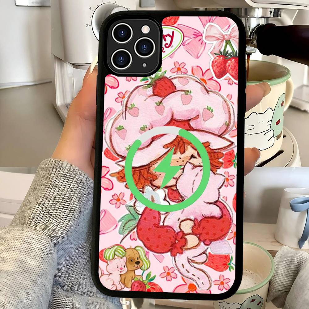 Animated S-Strawberry S-Shortcake Magnetic Matte Phone Case For IPhone 16 17 15 14 13 12 11 For Magsafe Wireless Charge Cover