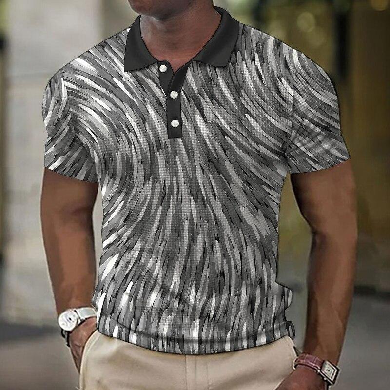 

Мужская повседневная рубашка поло с красочным и небрежным линейным узором, 3D цифровая печать S