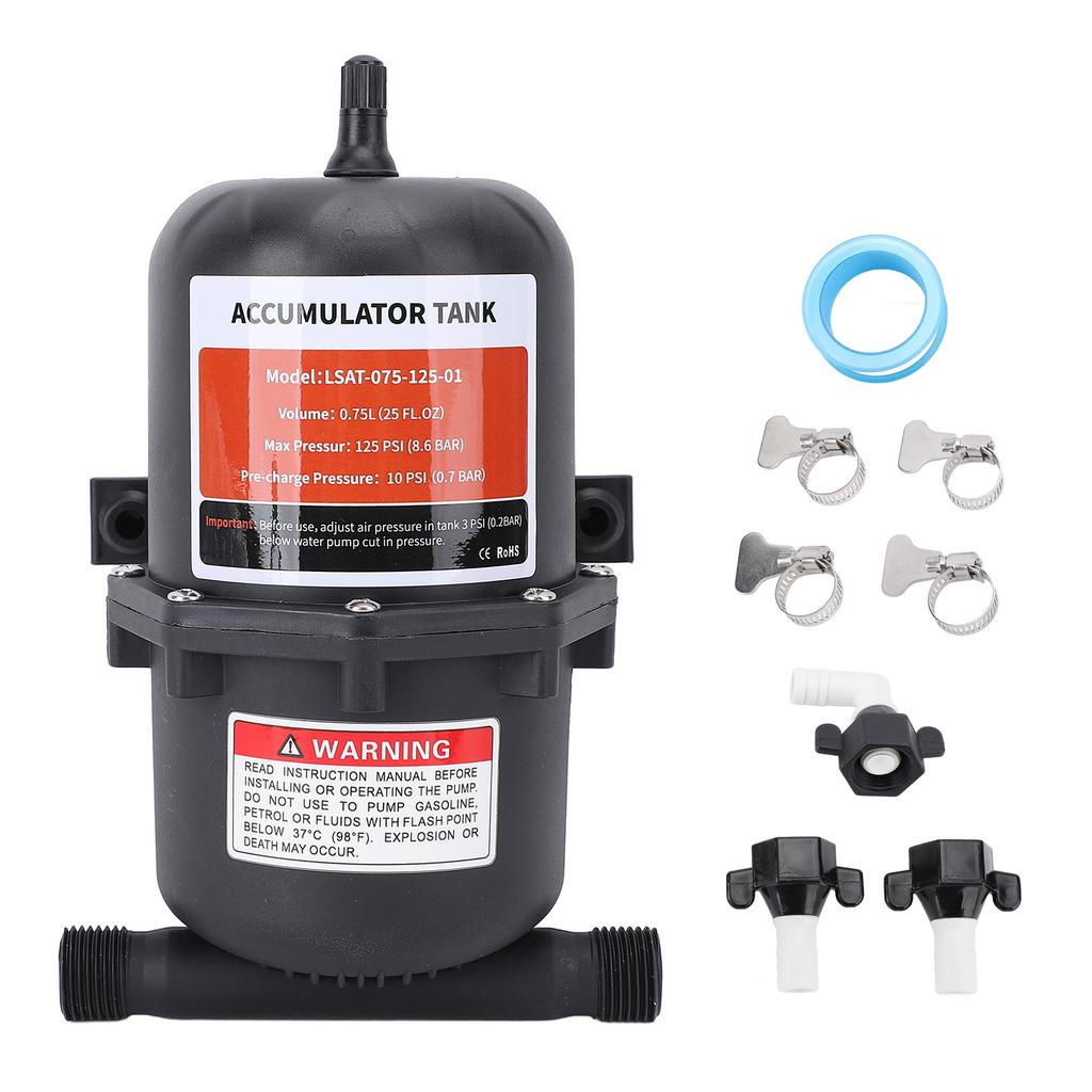 0.75L Mini Pressure Tank with Clamps 1 2 MNPT Port Pre Pressurized Accumulator Tank for RV Boat Trailer Maximum 125PSI