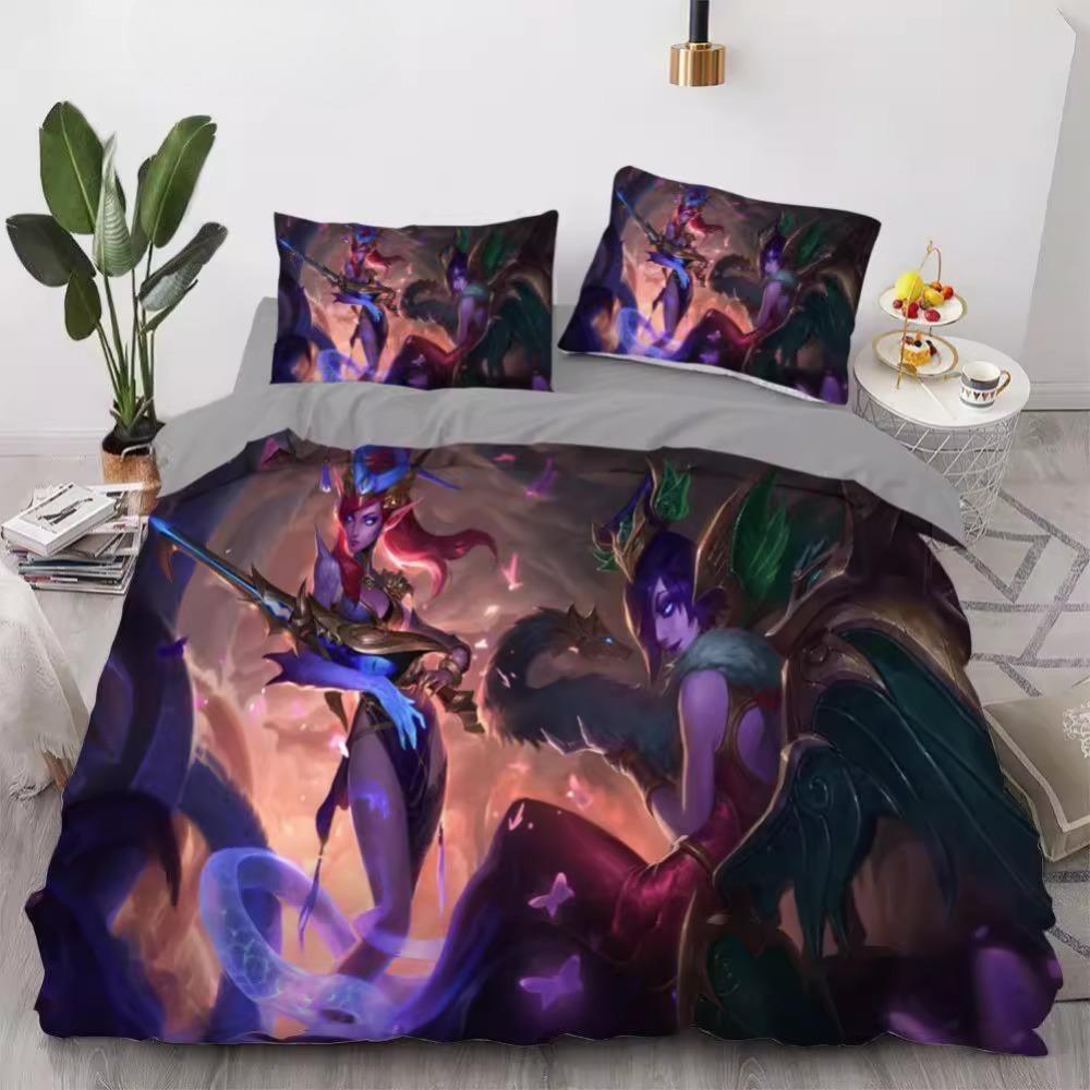 Zestaw pościeli z mikrofibry League of Legends Kołdra puchowa dla dzieci Nastolatków Dorosłych Wzór gry Dekoracja pokoju 3 sztuki