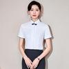 Women's Retro Chinese Stand-up Collar Frog Button Short Sleeve Shirt - Modern Hotel Front Desk Uniform