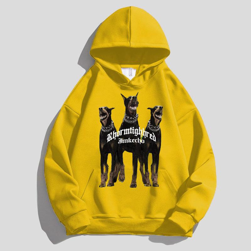 Podzimní pánské sportovní oblečení s kapucí dobrman s potiskem retro svetr mikiny s kapucí móda ležérní nošení streetwear pro pár unisex oversex oblečení