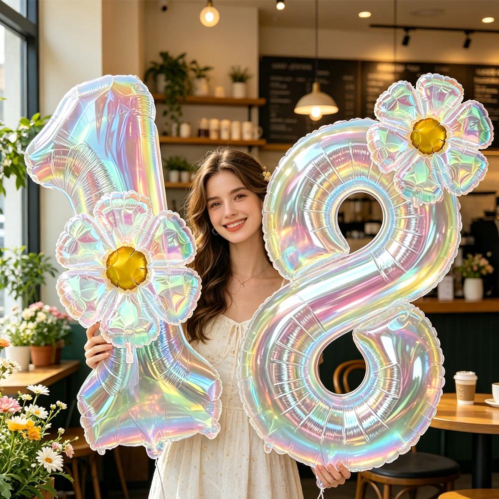 40Inch Colorful Transparent Number Balloons Large Transparent Daisy Foil Balloons For Birthday Party Anniversary Decoration 5
