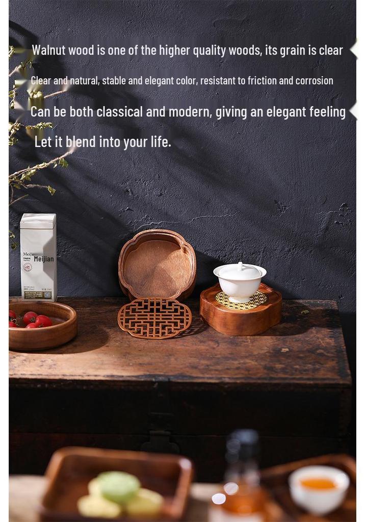 Walnut Zisha Teapot Mat: Small Water Storage Tray for Japanese Tea Brewing