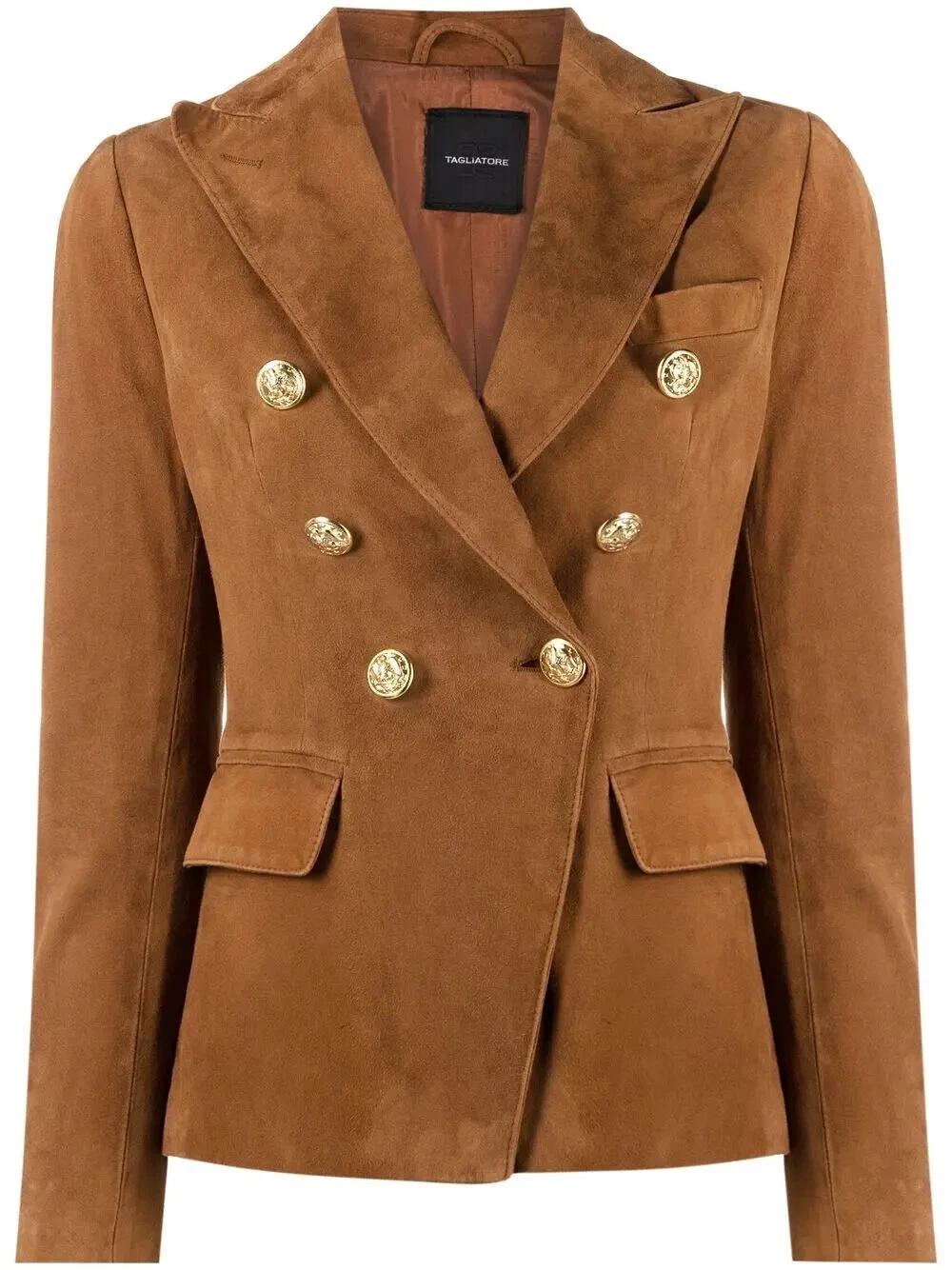 

Handmade Stylish Formal Casual Brown Women Real Soft Suede Leather Blazer New 3XL