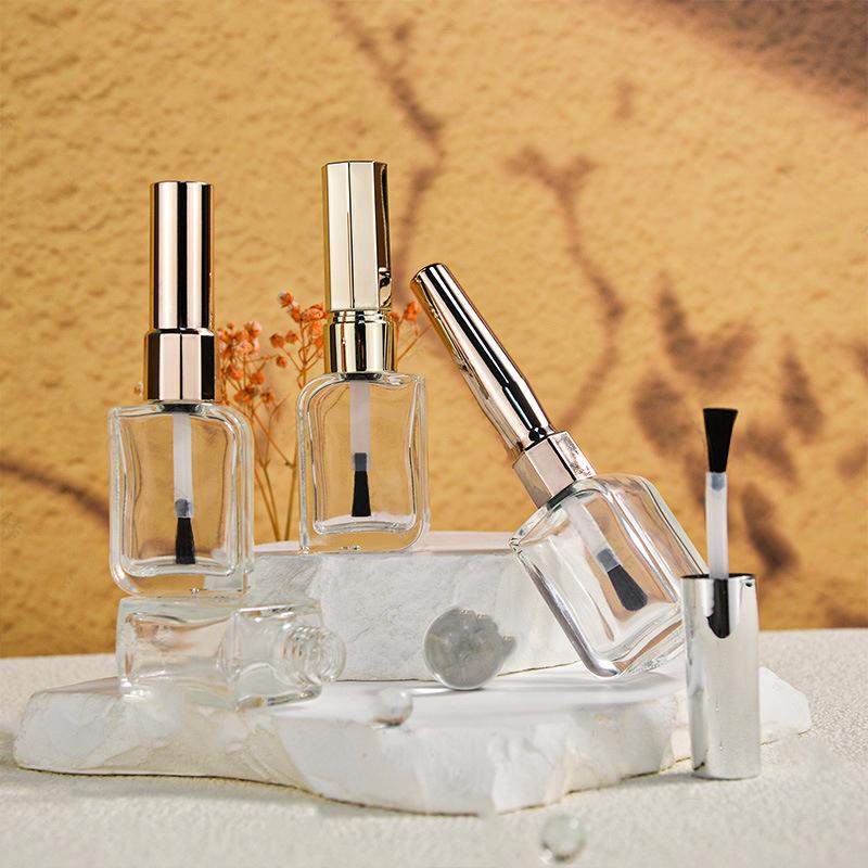 15Ml Nail Polish Bottle Empty With Lid Brush Cosmetic Containers Nail Glass Bottles With Brush Gold And Silver Lid