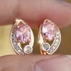 Luxury Small Pink Oval Zircon Stone Hoop Earrings For Women Vintage Female Fashion Gold Color Wedding