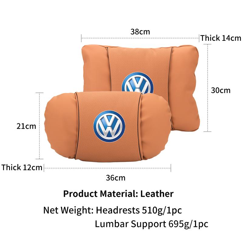 Car Leather Headrest Pillow Neck Lumbar Support Soft Lumbar Cushion Beige For Volkswagen VW Jetta Golf Beetle CC EOS MK2 MK4 MK5 HY3
