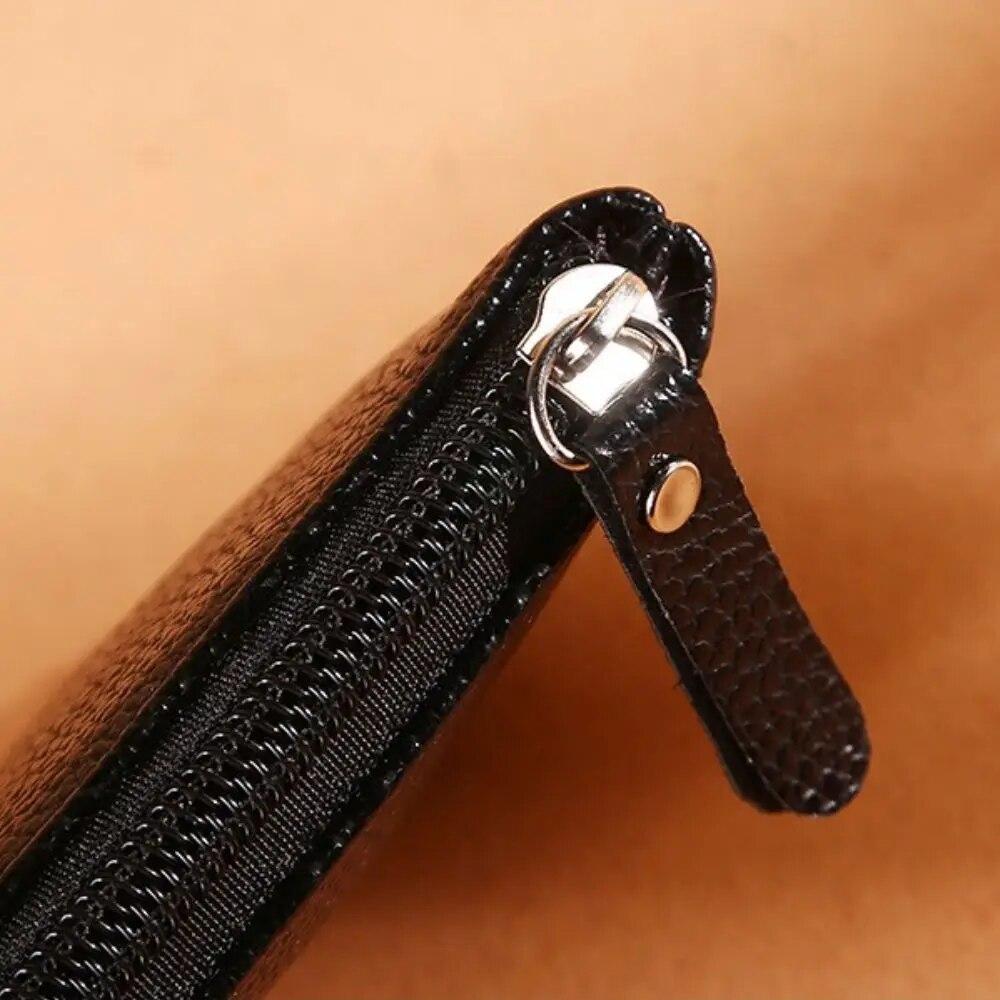 Reißverschluss Kleine Geldbörse für Münzen, Kartenetui, Schlüsseletui, modische Damen-Geldbörse, klassisches Lychee-Muster, PU-Leder, Clutch, dünn, einfach