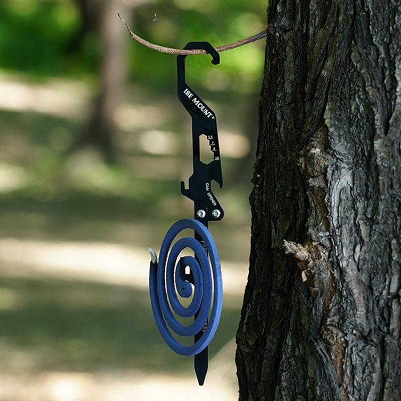 Outdoor Multifunctional Stainless Steel Hook Mosquito Coil Bracket Bottle Opener Measuring Ruler Foldable Insert