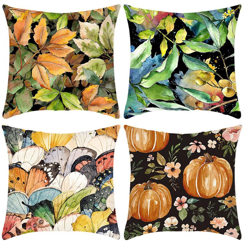 New Pillowcase Green Plant Leaves Butterfly Printed Pillow Home Sofa Cushion Cover