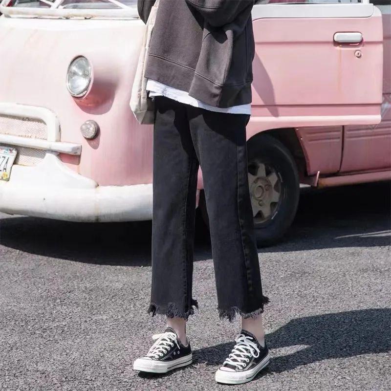 

Женские джинсы с высокой посадкой в стиле ретро, микроклеш - Маленький рост, Свободные, Стройнящие, Широкие штанины, Длина в пол, Летний стиль XL