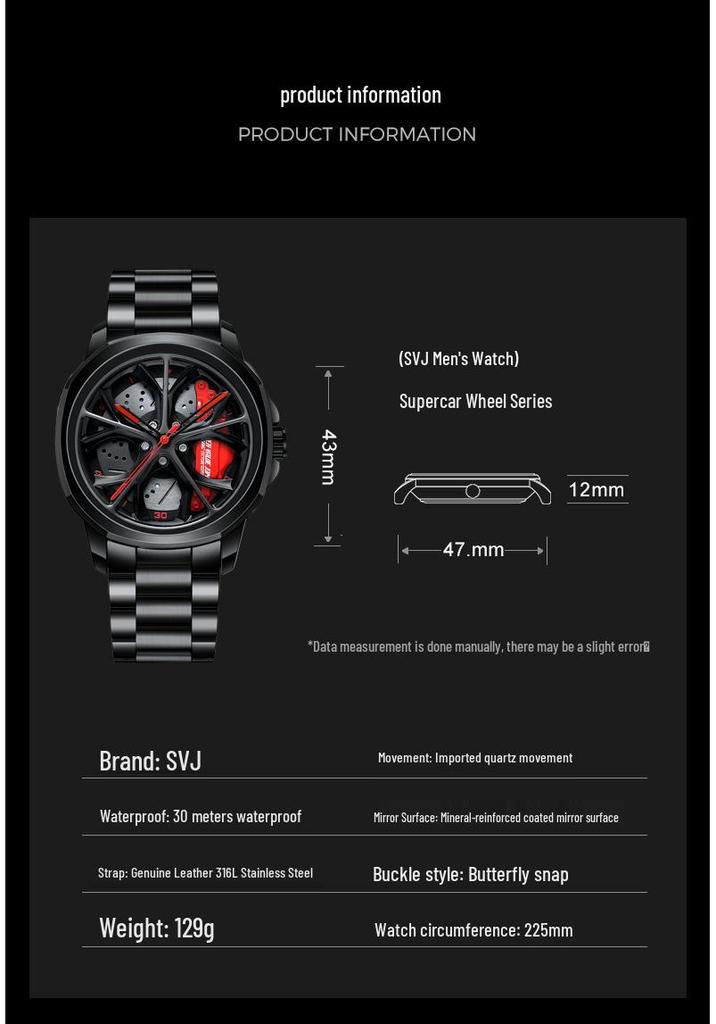 SVJ Men's Wheel Watch: Cross-border Bestseller with 3D Hollow Design & Car Mod Brake Caliper