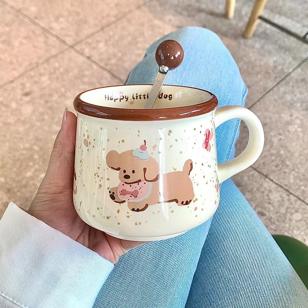 High-value Ins Wind Mug, Cute Puppy Coffee Cup, Household Ceramic Water Cup, Birthday Gift for Girls